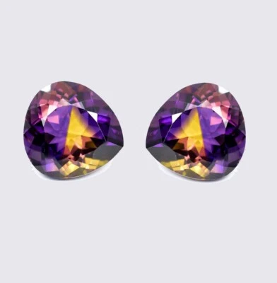 1 Par 13 x 13 MM Natural Bicolor Bolivia Ametrino Piedras Preciosas Sin Tratar Certificadas Foto 1 de 4
