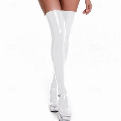 Latex Stockings halterlose Strümpfe weiß sexy Rollenspiel Gothic BDSM Größe "XL" - Bild 1 von 2