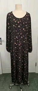 Seasalt Bluebell Glade Floral Schwarz Langarm Kleid Größe 16 L50" Brustumfang 40" - Bild 1 von 20