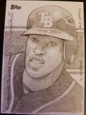 B.J. UPTON 2009 Topps SKETCH Card SP #1/1 of 1 Tampa Bay Devil Rays Artist AUTO