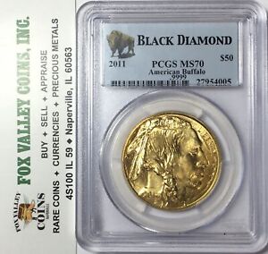 2011 $50 GOLD AMERICAN BUFFALO 1oz .9999 FINE GOLD MS70 PCGS BLACK DIAMOND LABEL