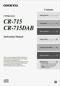 Onkyo CR-715 DAB - CD Receiver Component System - Instructions - USER MANUAL  - Picture 1 of 1