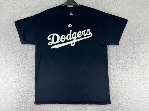 Los Angeles Dodgers Shirt Mens Large Black Majestic #8 Manuel Machado Crew Neck Cover
