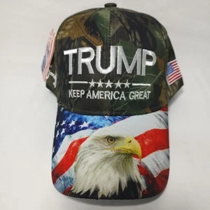 NWT Trump Hat Keep America Great USA Flag Bald Eagle 45-47 CAMOUFLAGE New - Picture 1 of 17