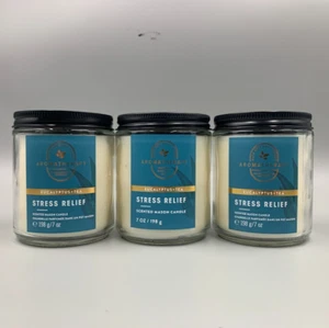 Bath & Body Works Stress Relief Eucalyptus Tea Scented Candle S/3 7 Oz #502 - Picture 1 of 1