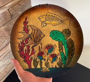 Vintage Wall Glass Plate Vallauris Decor Main Hand Painted Fish France 11"⭐ - Picture 1 of 9