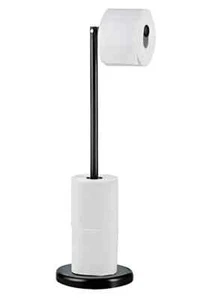 SLEEK SWIVEL FREE STANDING STAINLESS STEEL ROUND BASE TOILET ROLL HOLDER BLACK - Picture 1 of 10