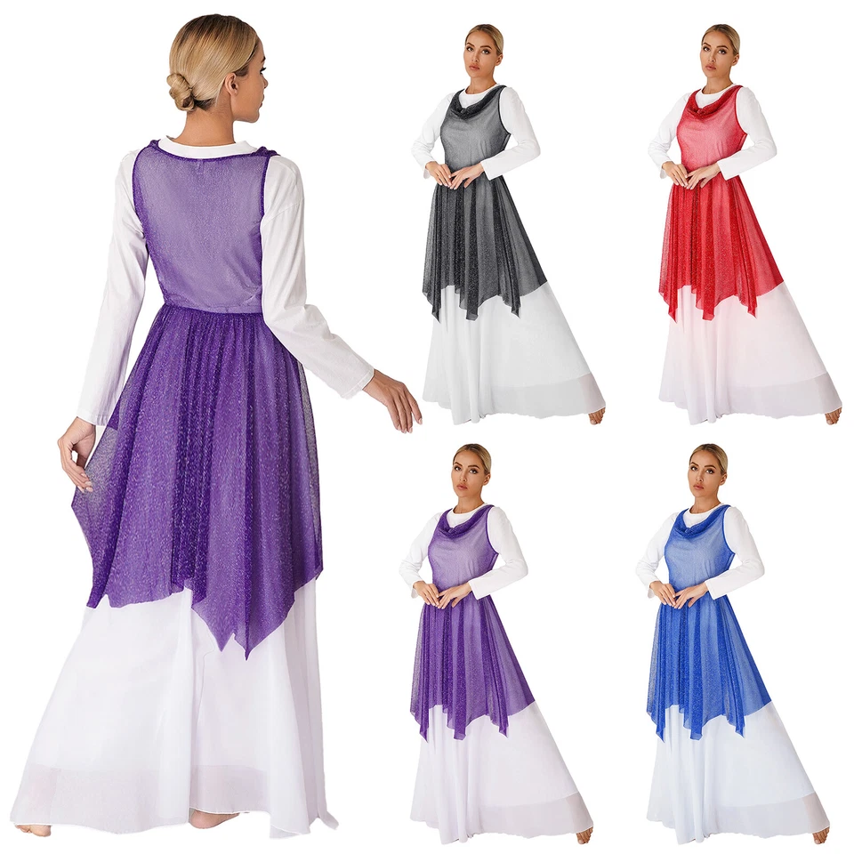 Women's Praise Dance Overlay Dress Mesh Liturgical Worship Dress Lyrical Costume