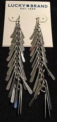 MARCA SORTUDA~Tom Prata~Corrente de Elos Pendurados~Brincos Perfurados Várias Barras~Novo com etiquetas - Imagem 1 de 2