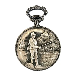 Arnex 17 Jewel Taschenuhr Swiss Made Angeln Fischerszene - Gravur - Bild 1 von 12