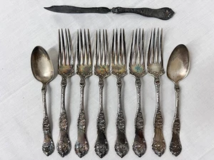 Antique 1910 Rogers A1 Briar Rose 6 Forks 2 Spoons 1 Cheese / Butter Knife - Picture 1 of 12