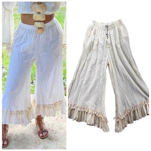Jaded Gypsy Womens WC Pant Size OS Ivory Ruffle Wide Leg Cottagecore Boho Hippie - Picture 1 of 10