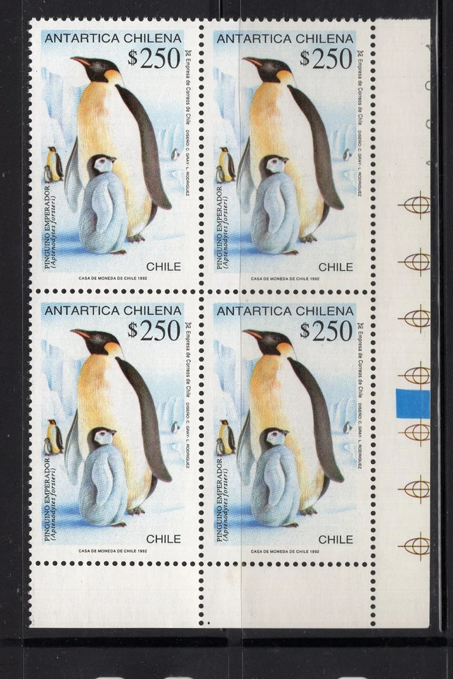 ЧИЛИ 1992 Antartic Antartica пингвин MNH блок 4 $250 угловой лист - Изображение 1 из 1
