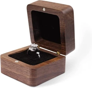 Wooden Ring Box, Mini Engagement Holder Box Very Nice - Picture 1 of 30