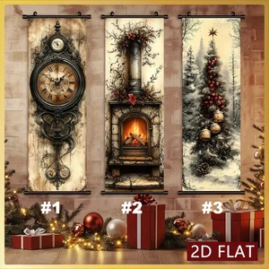 Hanging Scroll Prints - Christmas Fireplace/Clock/Tree - Picture 1 of 6