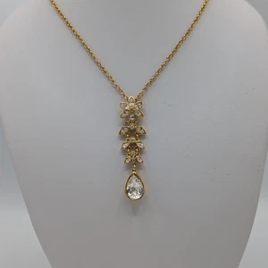 Swarovski Clear Crystal Floral Drop Necklace Gold Plated Swan Mark Hook Clasp - Picture 1 of 22