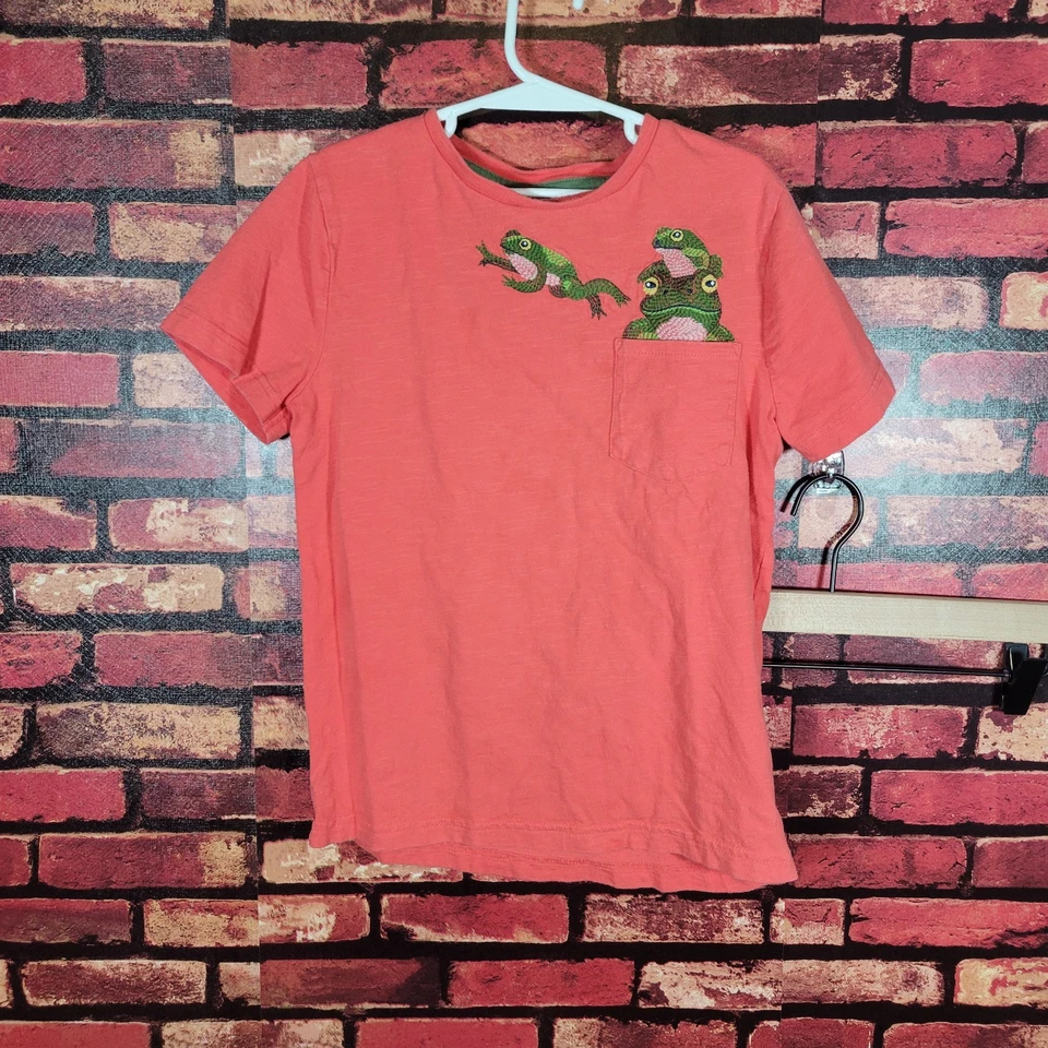 Mini Boden Boys Tshirt Orange Embroidered Frogs Size 8/9 Cotton Play Activewear  - Image 1 of 4