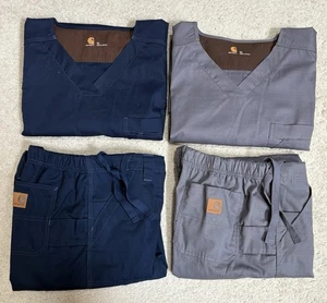 Carhartt Scrubs Uomo Taglia XL 2 Set Top e Pantaloni Ripstop Grigio Blu Tasche Cargo - Foto 1 di 24