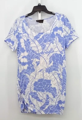 Túnica Dana Buchman Mujer Grande Blanca Azul Tropical Manga Corta Lateral Acanalado Top Foto 1 de 4