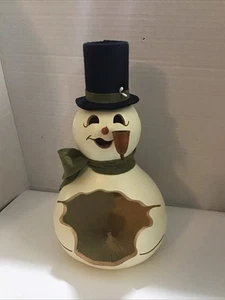 Meadowbrooke Gourd Primitive Handcrafted SnowMan Christmas  Scarf-Hat Lighted - Picture 1 of 6