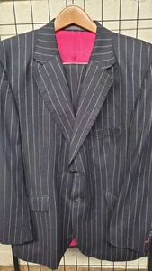 Black Chalkstripe CROMBIE 1805 Suit 44R Flannel Wool Hand Made In England - Picture 1 of 9