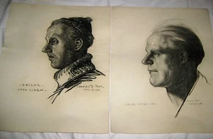 2 NAUTICAL MARITIME CT SEA SHIP LIGHTHOUSE SAIL BOAT SAILOR CHARCOAL ART DRAWING - Picture 1 of 9