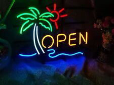 Open Palm Tree Sunshine Sun Neon Light Sign 17"x14" Beer Lamp Bar Real Glass