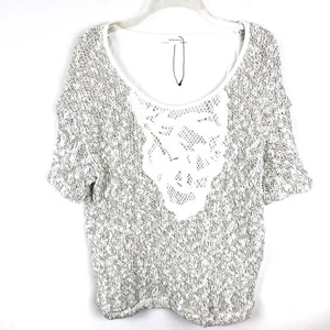 Nwot Zara Short Sleeve Scoop Neck Lace Appliqué Knit Sweater Medium - Picture 1 of 7