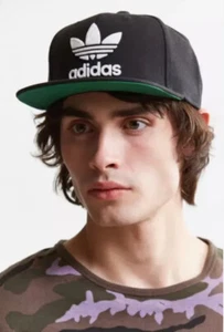 Adidas Originals Trefoil Chain Snapback Flatbill Hat Ad Cap Black White Canvas - Picture 1 of 10