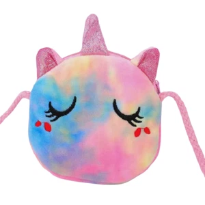 Tie-Dye Unicorn Coin Purse Cartoon Wallet Crossbody Bag Zipper Strap Accessory - Picture 1 of 7