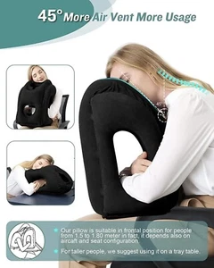 Inflatable Air Travel Pillow - Airplane Comfortable Neck Pillow For Sleeping - Picture 1 of 24