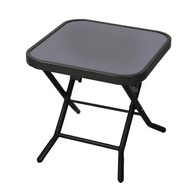 Folding Side Table Glass Top Small Side Stool Drink Coffee Garden Home Furniture - Image 1 of 4