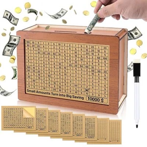 Wooden Savings Box with Counting Target- Piggy Bank for Adults 10000 Savings Box - Picture 1 of 7