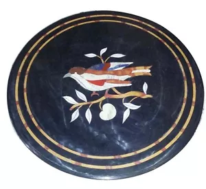 12" Black Marble Center Table Top Pietra Dura Inlay Handicraft Home Decor - Picture 1 of 1