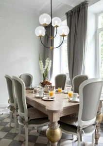 Chandelier Black and Brass Mid-century Modern Kitchen Dining Room Light Fixture - Picture 1 of 9