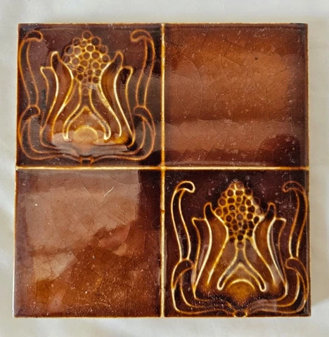 GORGEOUS ART NOUVEAU DESIGN 6 INCH TILE, ENGLISH ANTIQUE Cover
