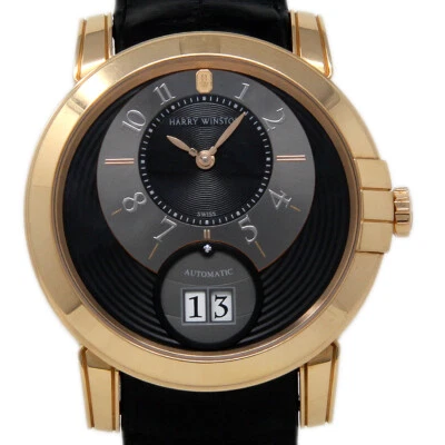 Harry Winston Midnight Big Date 450/MABD42RL.K cuero dorado rosa 1 año con garantía #845-1 Foto 1 de 4