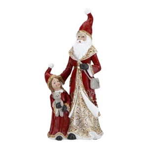 Timstor Weihnachtsmann Mit Kind Dekoration Weihnachten 31,5cm Rot Gold Polyresin - Bild 1 von 1
