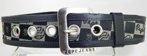 VTG 1990 Pepe Jeans BLACK Leather Jean Belt Size Medium London P4000 - Picture 1 of 7