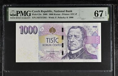 Czech Republic 1000 Korun 2008 P 25 c Superb Gem UNC PMG 67 EPQ - Image 1 of 3