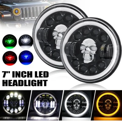 Par de faros LED RGB 7 pulgadas haz alto/bajo halo ojos de ángel para VW Beetle 1950-1979 Foto 1 de 4