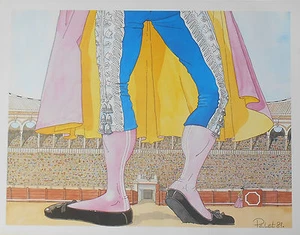 Affiche CORRIDA En attendant le Toro dans l'Arènes Humoristique Signé PELET 89 - Bild 1 von 1