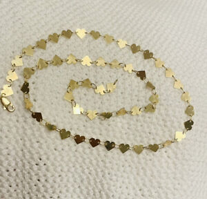 Gorgeous! Solid 14K Yellow Gold Heart Link Sparkling Mirror Chain 16”