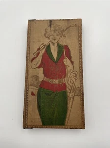 Lady Golfer Pyrography Hinged Box Art Deco - Picture 1 of 7
