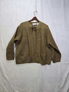 Sarah Bentley Womens Buttoned Cardigan Vintage Tan W/Gold Buttons Knit Sweater L - Picture 1 of 9