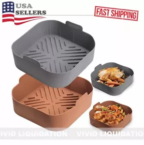 2 Pack Silicone Air Fryer Basket Pot Reusable Liners 8.1 Inch for 6QT 7QT 8QT - Picture 1 of 7
