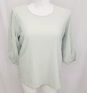 Ava & Viv Women's Size X 3/4 Puff Sleeve Scoop Neck Green Top Blouse Textured - Picture 1 of 7