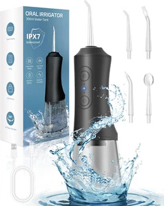 Water Flosser, Water Dental Flosser Pick for Teeth, 300ML IPX7 Waterproof Oral I - Picture 1 of 12
