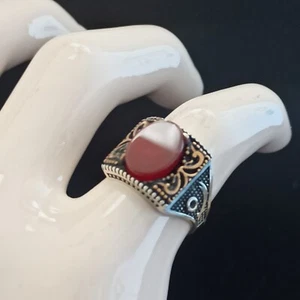Men's Ring Art Deco Revival Silver 925 Carnelian Retro Vintage Byzantine 10.5 - Picture 1 of 16