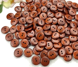 10x Knöpfe Holz rund abgerundet Holzknöpfe 15mm Knopf vintage mittelbraun braun - Picture 1 of 7